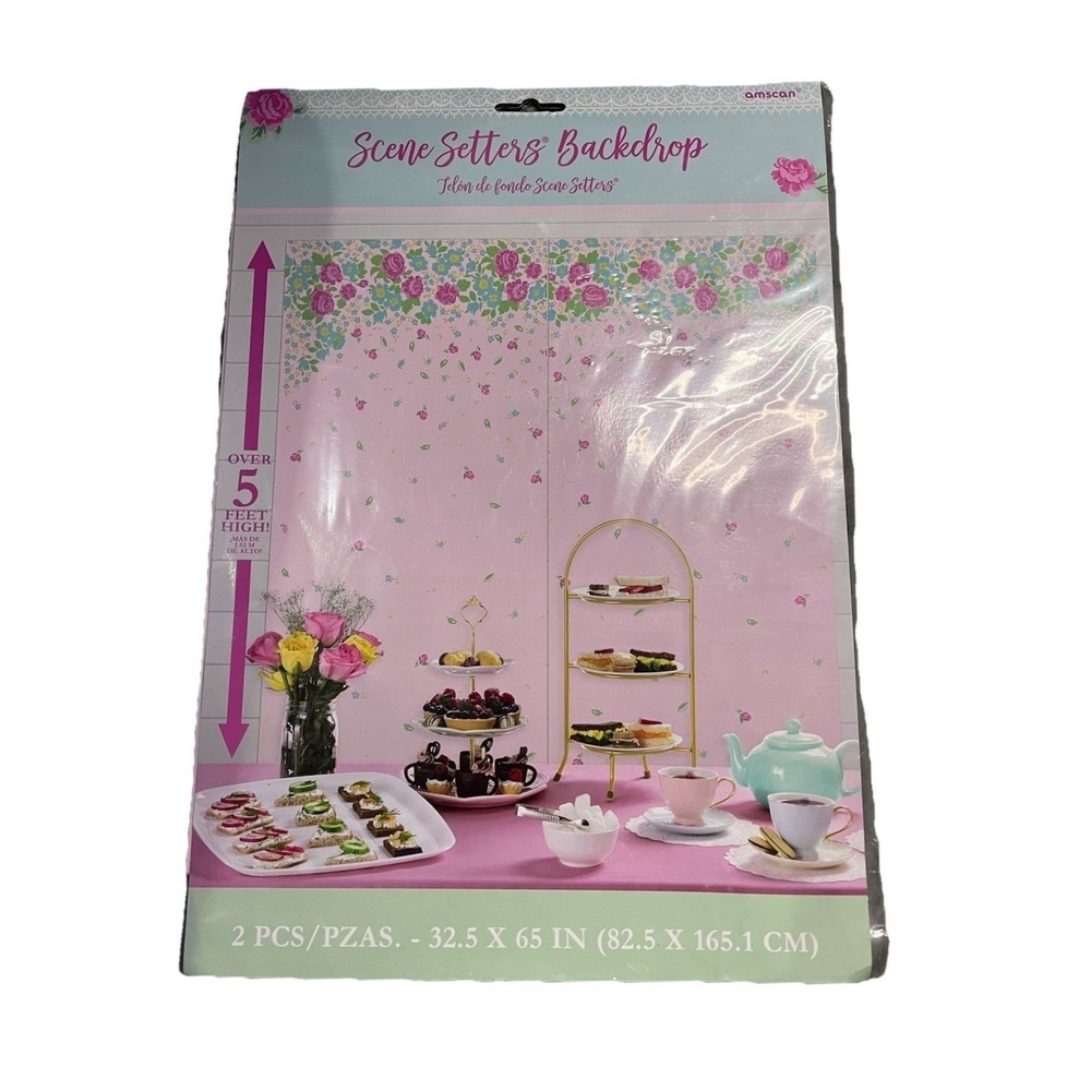 Floral Garden 2-Piece Scene Setter Backdrop 59x65in Pink‎ Flower Wall Decor New